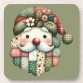 Grillige Patchwork Kerstman Folklore Kerst Bier Onderzetter (Voorkant)