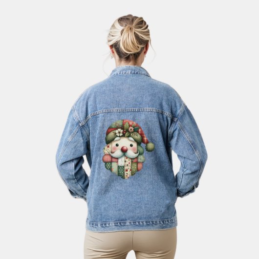 Grillige Patchwork Kerstman Folklore Kerstmis Denim Jacket (Model)