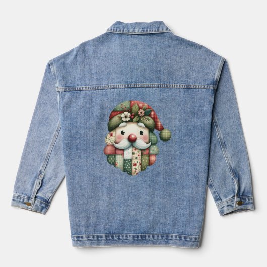 Grillige Patchwork Kerstman Folklore Kerstmis Denim Jacket (Achterkant)