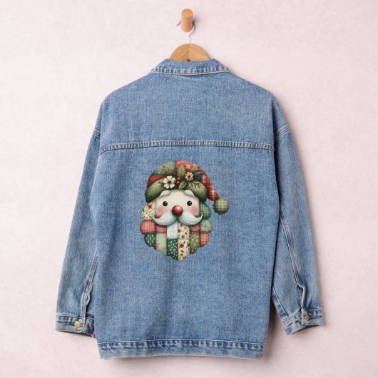 Grillige Patchwork Kerstman Folklore Kerstmis Denim Jacket (Hangar)