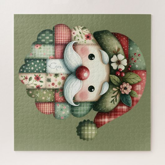 Grillige Patchwork Kerstman Folklore Kerstmis Legpuzzel (Horizontaal)
