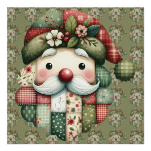 Grillige Patchwork Kerstman Folklore Kerstmis Perfect Poster