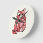 Grillige Patchwork Kitten met Hart Kunst Ronde Klok (Hoek)