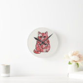 Grillige Patchwork Kitten met Hart Kunst Ronde Klok (Huis)