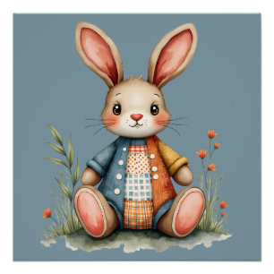 Grillige Patchwork Konijn Cottagecore Woud Perfect Poster