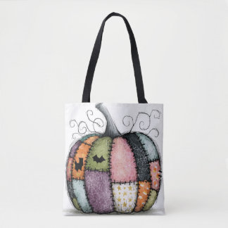 Grillige Patchwork Pompoen Witte Halloween Tote Bag