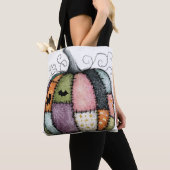 Grillige Patchwork Pompoen Witte Halloween Tote Bag (Dichtbij)
