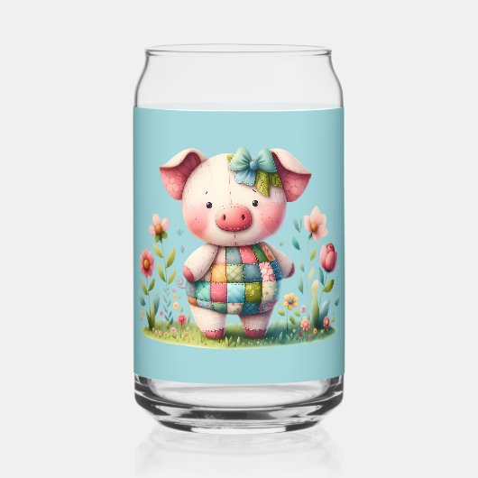 Grillige Patchwork Varken in Bloementuin Blikvorm Glas (Voorkant)