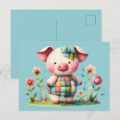 Grillige Patchwork Varken in Bloementuin Briefkaart (Voorkant / Achterkant)
