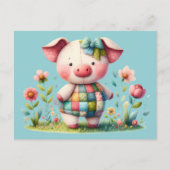 Grillige Patchwork Varken in Bloementuin Briefkaart (Voorkant)