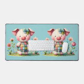 Grillige Patchwork Varken in Bloementuin Bureaumat (Keyboard & Muis)