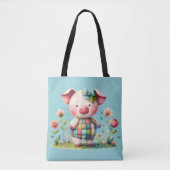 Grillige Patchwork Varken in Bloementuin Tote Bag (Voorkant)