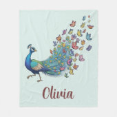 Grillige Pauw en Vlinder Fleece Deken (Voorkant)