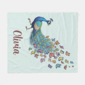 Grillige Pauw en Vlinder Fleece Deken (Voorkant (Horizontaal))
