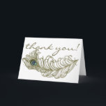 Grillige Pauwenveer Bedankkaart<br><div class="desc">Grillige illustratie van een groene,  sierlijke pauwenveer. Deze eenvoudige maar klassieke bedankkaart is perfect voor bruiloften,  baby showers,  bruidsmeisjesfeesten en andere evenementen.</div>