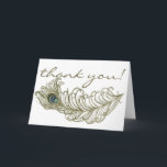 Grillige Pauwenveer Bedankkaart<br><div class="desc">Grillige pauwenveer bedankkaart 
 
 Grillige illustratie van een groene,  sierlijke pauwenveer. Deze eenvoudige maar klassieke bedankkaart is perfect voor bruiloften,  baby showers,  bruidsmeisjesfeestjes en andere evenementen.</div>