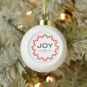 Grillige Pepermunt Frame Joy Familie Kerstmis Keramische Bal Ornament