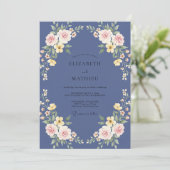 Grillige Periwinkle Gele Wreath Bruiloft Kaart (Staand voorkant)