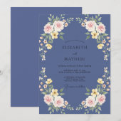 Grillige Periwinkle Gele Wreath Bruiloft Kaart (Voorkant / Achterkant)