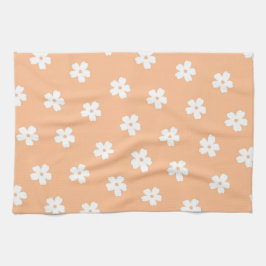 grillige perzik en witte bloemenretro, vrolijk, theedoek