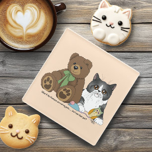 Grillige Perzik Lieve Grijze Kat Teddybeer Humor Glazen Onderzetter
