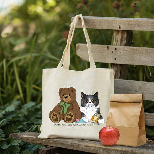 Grillige Perzik Lieve Grijze Kat Teddybeer Humor Tote Bag
