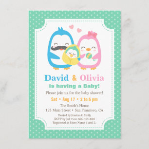 Grillige Pinguïnfamilie Baby Shower Uitnodigingen