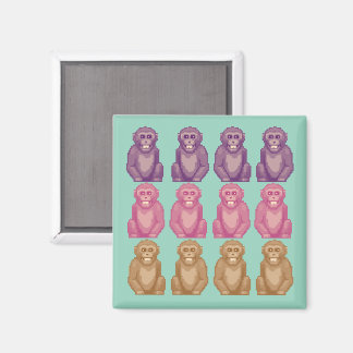 Grillige Pixelstijl Kleurrijke Apen Magneet