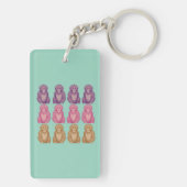 Grillige pixelstijl kleurrijke apen sleutelhanger (achterkant)