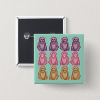 Grillige Pixelstijl Kleurrijke Apen Vierkante Button 5,1 Cm