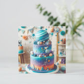 GRILLIGE PLANEET THEMA KINDEREN VERJAARDAGSTAART KAART (Staand voorkant)