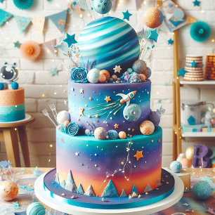 GRILLIGE PLANEET THEMA KINDEREN VERJAARDAGSTAART KAART