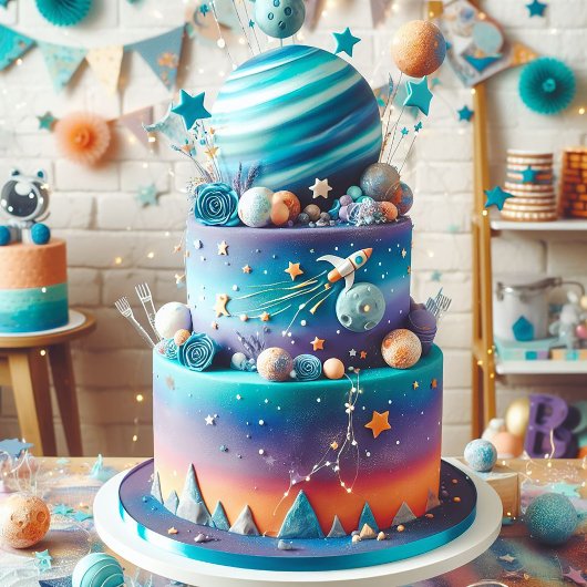 GRILLIGE PLANEET THEMA KINDEREN VERJAARDAGSTAART KAART