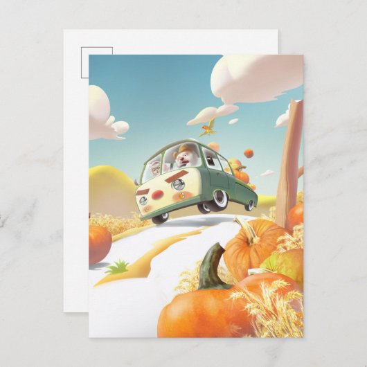 Grillige pompoenrit aankondigingskaart (Voorkant / Achterkant)