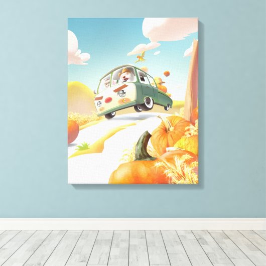 Grillige pompoenrit canvas afdruk (Insitu (Houten vloer))