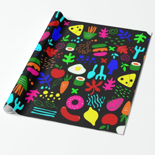 grillige pop art fruit sushi cadeaupapier (Uitgerold)
