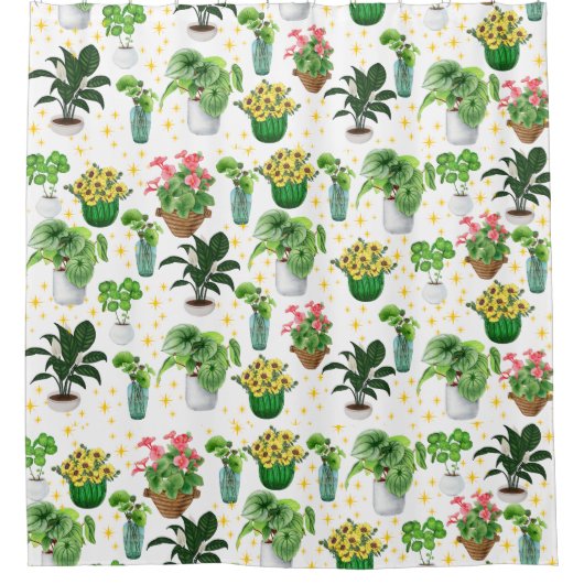 Grillige potplanten douchegordijn (Voorkant)