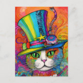 grillige psychedelische kleurrijke Kat in een toph Briefkaart (Voorkant)