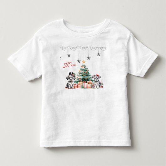 Grillige Puppies Naast Kerstboom Kinder Shirts (Voorkant)