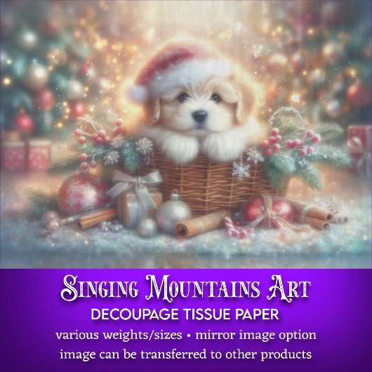 Grillige Puppy in Kerstmuts Vakantiedecoupage Tissuepapier