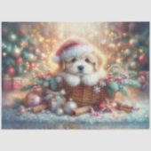Grillige Puppy in Kerstmuts Vakantiedecoupage Tissuepapier (Voorkant)