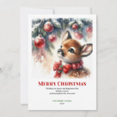 Grillige Ree Waterverf Winter Kerstkaart (Voorkant)
