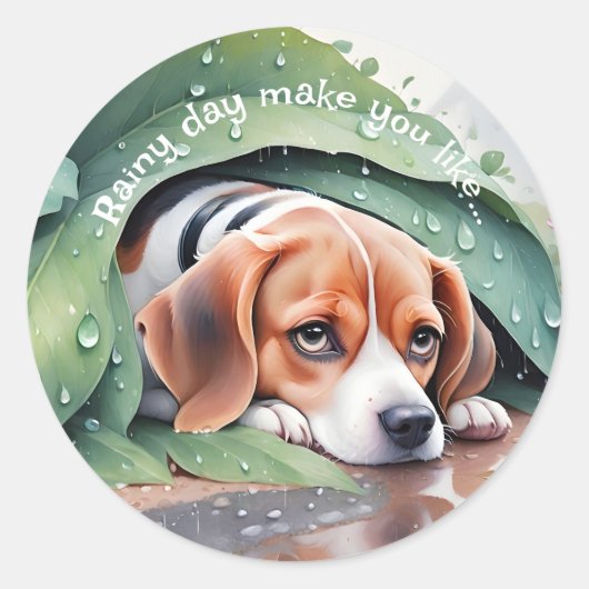 grillige regenachtige dag blad Hoesje Beagle Ronde Sticker (Voorkant)