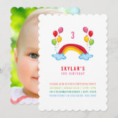 grillige regenboog en ballonnen meisje verjaardags kaart (Voorkant / Achterkant)