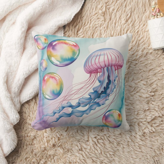 Grillige Regenboog Kwallen Waterverf Ontwerp Kussen (Deken)