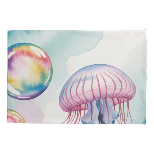 Grillige Regenboog Kwallen Waterverf Ontwerp Kussensloop (Achterkant)