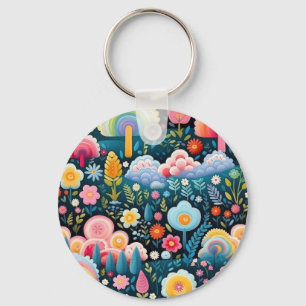 Grillige Regenboogtuin Bloemige Fantasie Patroon Sleutelhanger