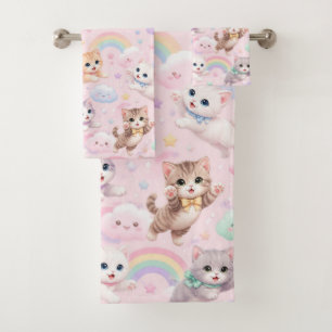 Grillige Regenboogwolken Vliegende Kittens Magisch Bad Handdoek