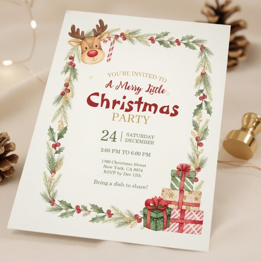 Grillige Rendier Kerstfeest Uitnodiging