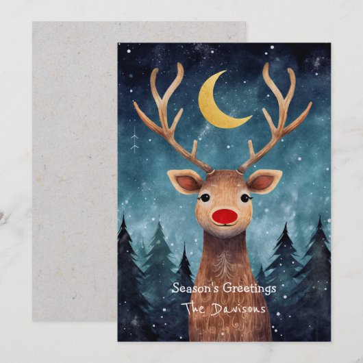 Grillige Rendier Kerstkaart (Voorkant / Achterkant)